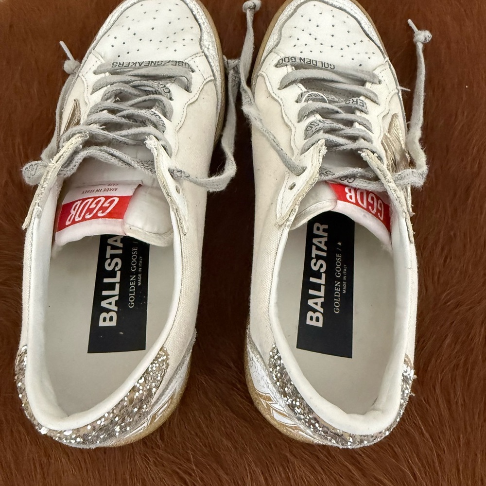Golden Goose Ball Star Sneakers White Leather/canvas, Gold Star/Soles, Glitter - Picture 12 of 12